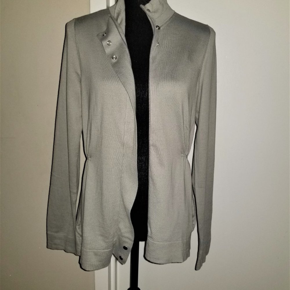 Rani Arabella Gray Silk Zip/Snap Sweater - L